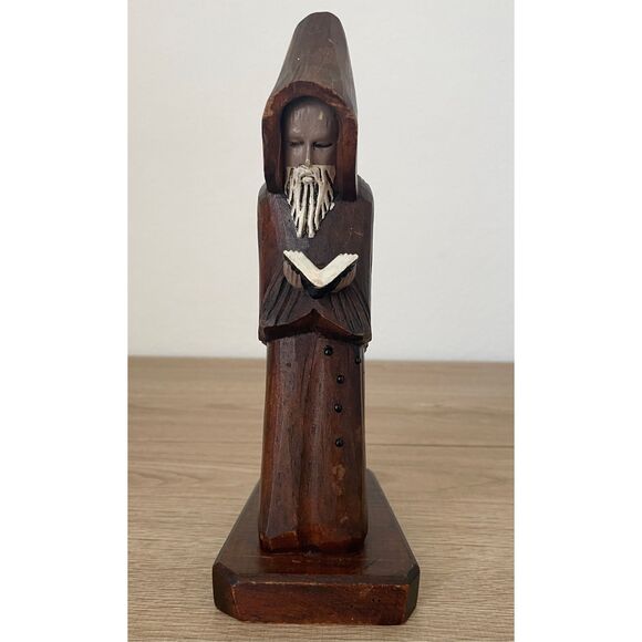 Artisan Wood Carved Hooded Monk Statue 10 in Rustic Faith‎ Decor Religious - Picture 1 of 9